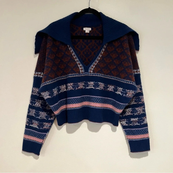 Pilcro Sweaters - Anthropologie Pilcro "Mash Up" 100% Cashmere Collared Navy Knit Sweater Small